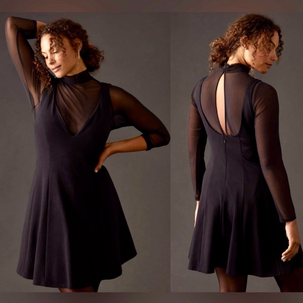 Anthropologie - Maeve Sheer Layered Mock Neck Dress - Black - NWT - Sz. L